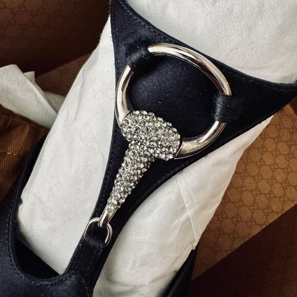 GUCCI BLACK HEELS WITH RHINESTONE HORSEBIT - Picture 6 of 6